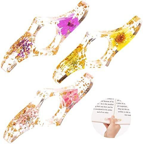 3 Pieces Book Page Holder-Dried Flower Resin Thumb Book Holder-Handmade Resin Holders Light Weight Book Opener Bookmarks Book Reading Accessories for Teachers Book Lovers