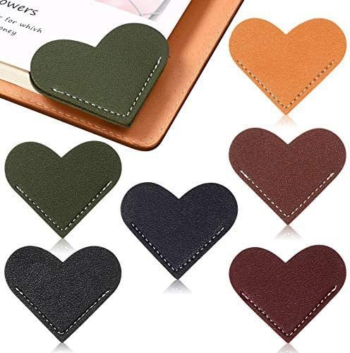 6 Pieces Leather Heart Bookmark Heart Page Corner Handmade Bookmark Leather Reading Cute Bookmarks Accessories for Women Bookworm Present Book Lovers (Chic Color)