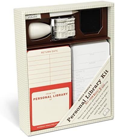 Knock Knock Original Personal Library Kit & Gift for Book Lovers – Card Catalog Checkout Cards, Bookplates, Date Stamp & Inkpad