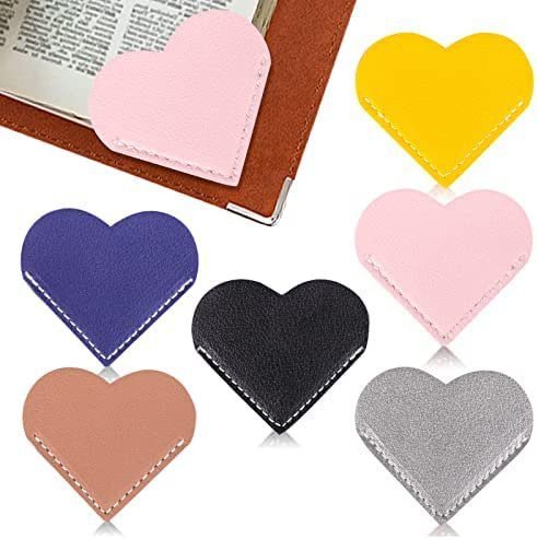 6 Pieces Leather Heart Bookmark Page Corner Handmade Bookmark Reading Cute Bookmarks Accessories for Women Bookworm Present Book Lovers