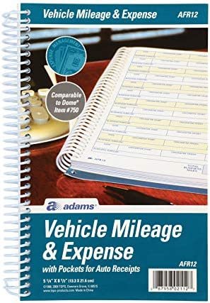 Adams ABFAFR12 Vehicle Mileage and Expense Journal, 5-1/4″ x 8-1/2″, Fits the Glove Box, Spiral Bound, 588 Mileage Entries, 6 Receipt Pockets,White