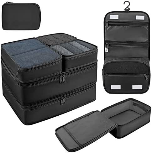 DIMJ 8 piece garment bags, upgraded suitcases luggage storage bags organizer for dry clothes, shoes, underwear, cosmetics, books, sweets and other accessories (black)