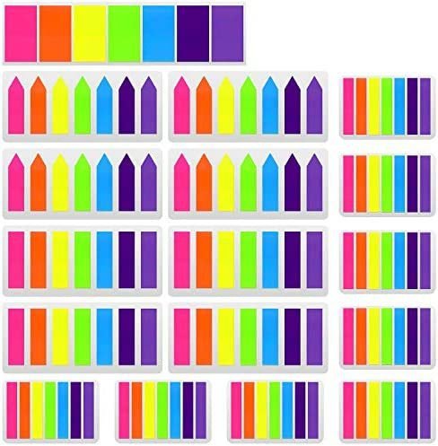 ExcelFu 2380 Pieces Flag Tabs Colored Page Markers Sticky Index Tabs Neon Note Tabs Page Flags, 17 Sets 7 Colors