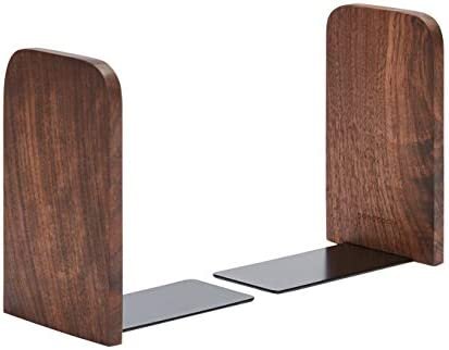 Pandapark Wood Bookends,Pack of 1 Pair,Non-Skid,Black Walnut,Office Book Stand (Black Walnut-A)