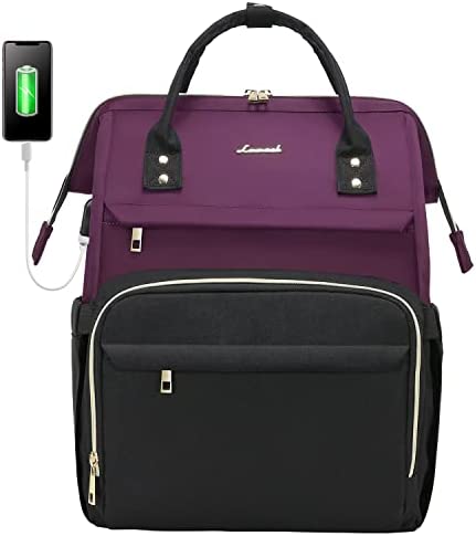 LOVEVOOK Laptop Backpack for Women Fashion Business Computer Backpacks Travel Bags Purse Student Bookbag Teacher Doctor Nurse Work Backpack with USB Port, Fits 15.6-Inch Laptop Dark Purple-Black